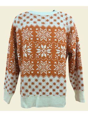 Exlura Orange & White Acrylic Nordic Sweater Size XXL